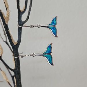 Sterling Silver Whale's Tail Opal Earrings
